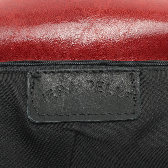 Vera Pelle Leather Chain Handle & Trim Purse Crossbody Bag 10x7x1 Red/Black - Picture 8 of 11